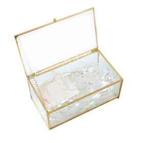 Open Lid Jewelry Ring Box Glass Jewelry Box Rectangular Transparent Small Jewelry Storage Box with Golden Rim and Lid