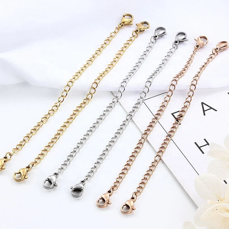 Stainless Steel Necklace Extension Chain Bracelet Extended Lobster Buckle Chains Tail Extender for DIY Jewelry Making