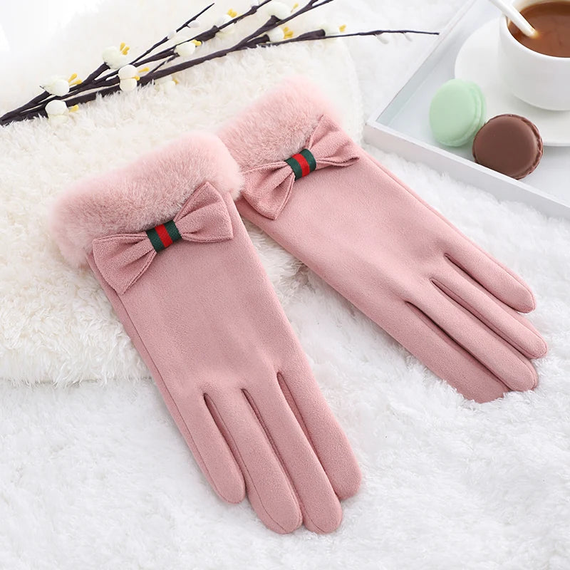 Cute Fleece Touch Screen Warmer Gloves Ladies Lovely Winter Hand Gloves