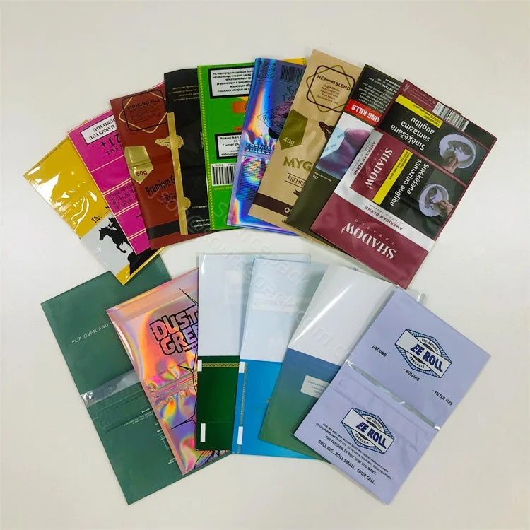 Source Pack Wholesale Resealable Plastic Ziplock Bag Hand Rolling Tobacco Packaging Pouch With Zipper and Sticker