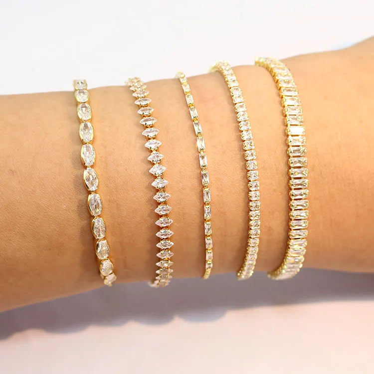 BC1281 Chic Dainty 18k Gold Diamond Zircon Cubic Zirconia Chain Slide BraceletDiamond CZ Adjustable Bracelets Tennis Bracelet