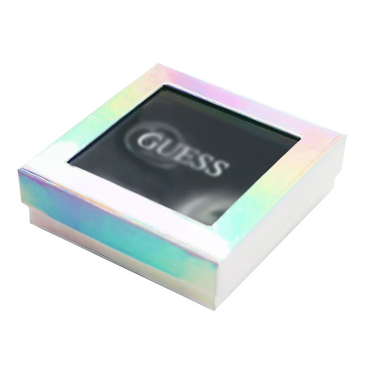 Luxury Custom logo Holographic Printed Cosmetic Skincare Packaging Box Transparent Lid Pastel Paper Box for Lip Gloss