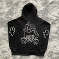 DENIMGUYS Custom 500 Gsm Cotton Plus Size Men's Screen Print Hoodie Anime Print Raw Hem Loose Oversized Hoodies Men