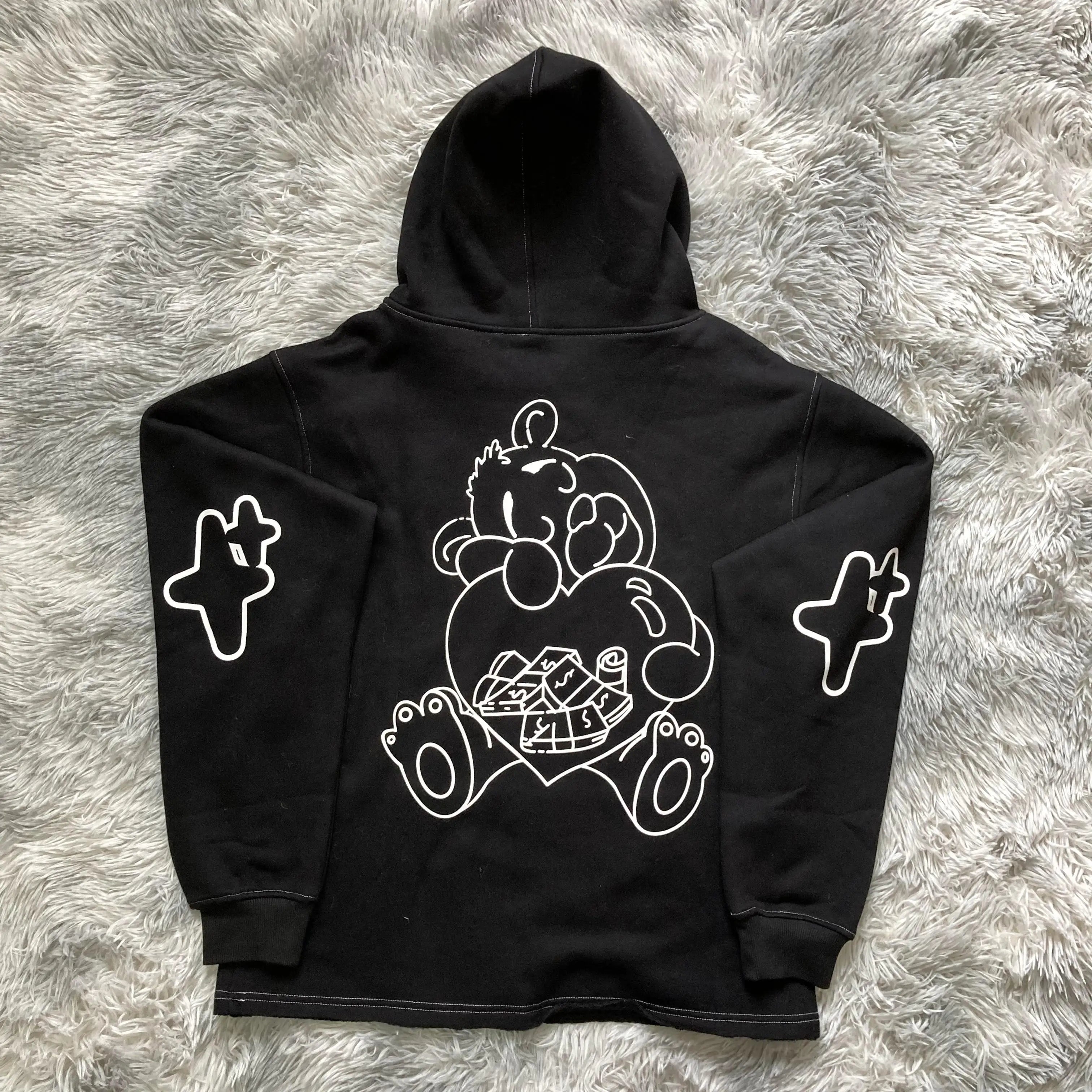 DENIMGUYS Custom 500 Gsm Cotton Plus Size Men's Screen Print Hoodie Anime Print Raw Hem Loose Oversized Hoodies Men