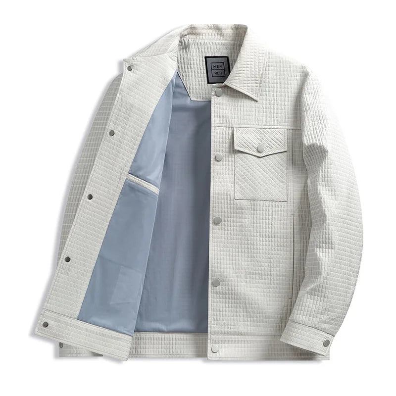 Fengway Custom Men's Business Casual Plaid Jacket for Spring Loose Button Coat with Turndown Collar and Pockets