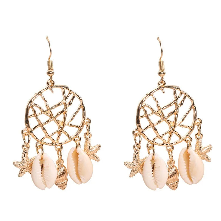KRE-09 Beach Jewellery Dream Catcher Starfish Earring Women Jewelry Trendy Wholesale Dreamcatcher Shell Earrings for Girls