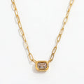 JOOLIM Ready to Ship High End Stainless Steel Paper Pin Rectangle Zirconia Pendant Necklace 18K Gold Plated Jewelry Wholesale