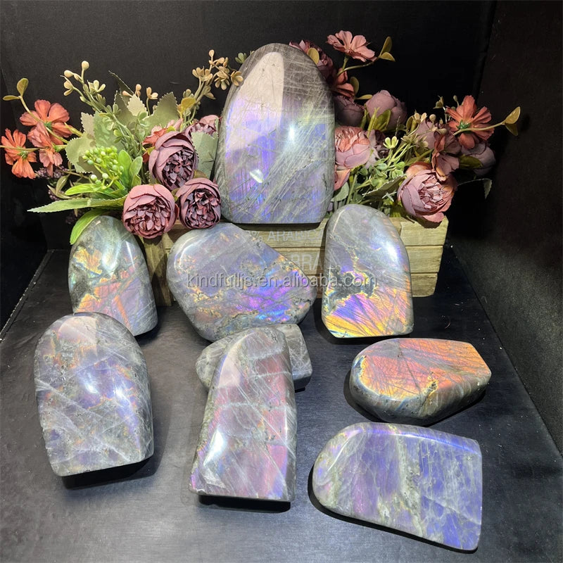 Labradorite Ornament Natural Healing Irregular Purple Labradorite Free Form for Decoration