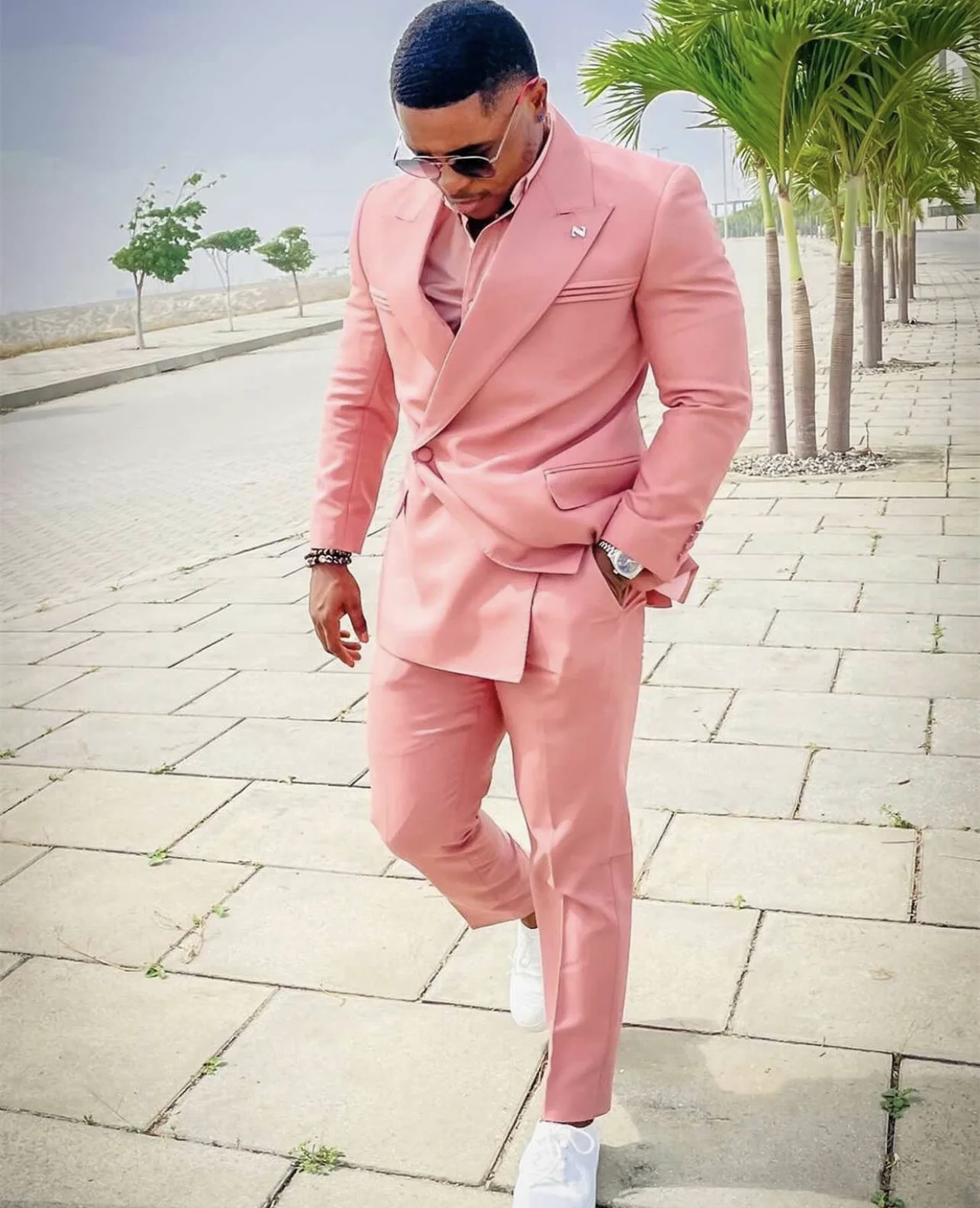 Pink Suit for Men Regular Fit 2 Pieces Blazer Pants Design Formal Business Male Clothing Sets Wedding Grooms Outfits