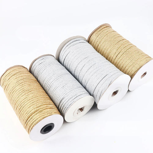 0.25 Inch0.5 Inch1 Inch Stock Gold Silver Colors Jacquard Braided Elastic Band 100% Polyester Custom Logo Journal Garment