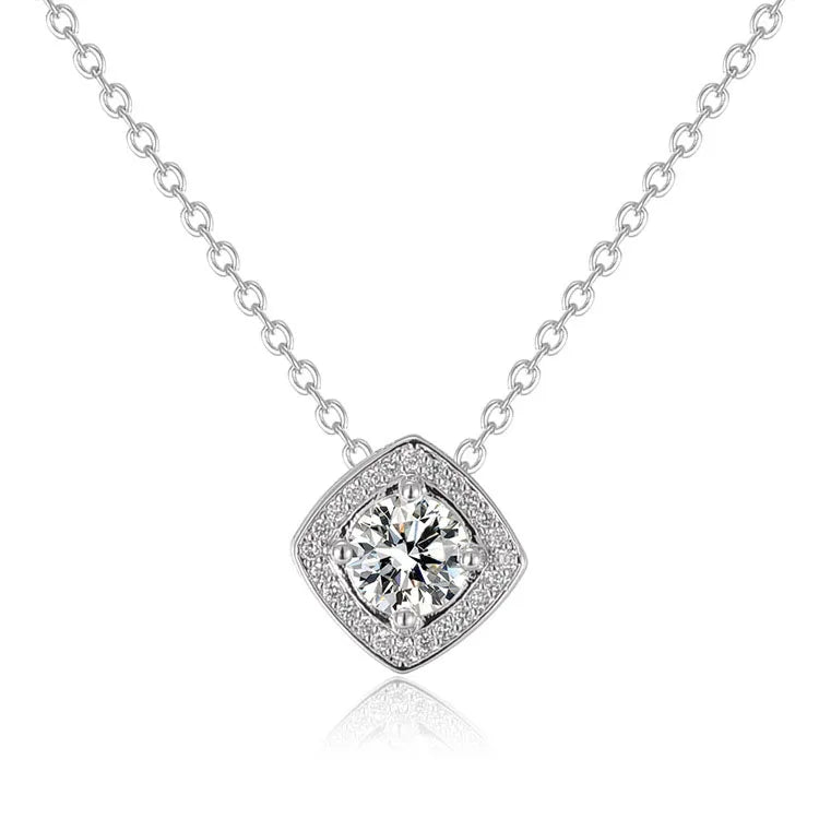 OAHLAN Fashion Jewelry 1CT Round Cut VVS1 1ct Moissanite 925 Sterling Silver Pendant Necklace for Engagement Wedding Women Gift
