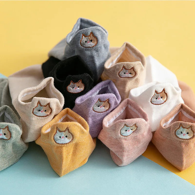 Jingwen OEM Summer Cat Pattern Cute Socks Low Cut Short Socks Breathable Mesh Ankle Socks Calcetines Invisibles
