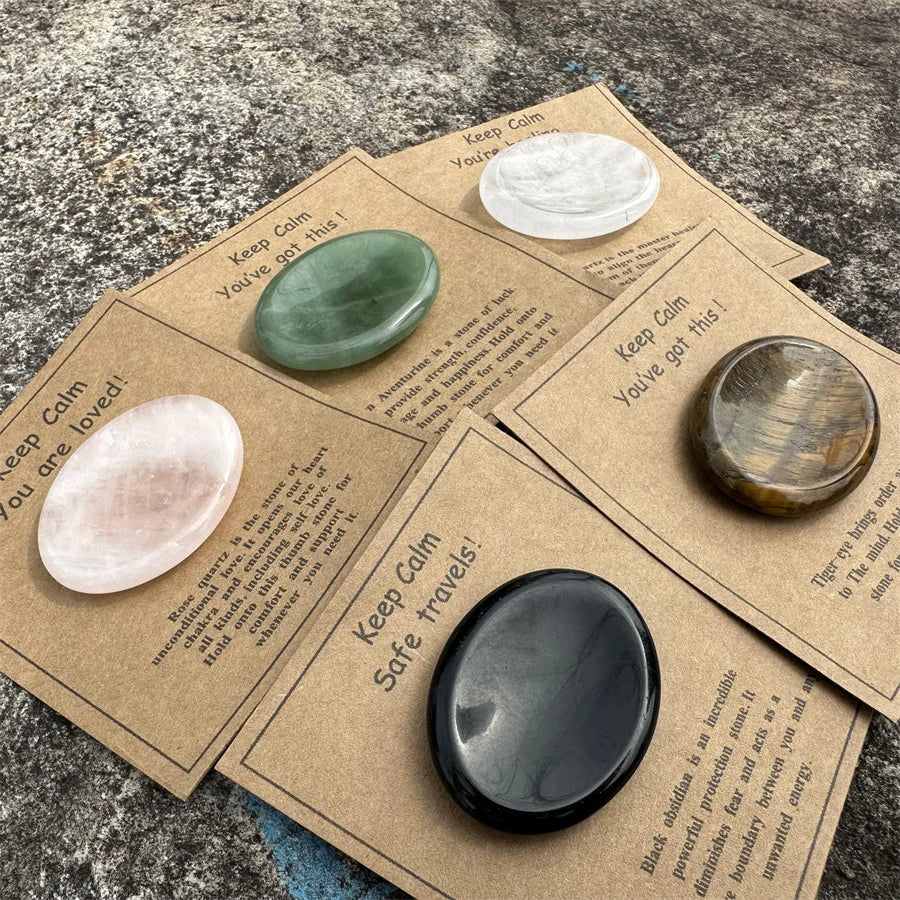 Natural Stone Oval Thumb Worry Stone Pocket Stone Ornament with Card  Home Decoration Best Gift for Family and Friends