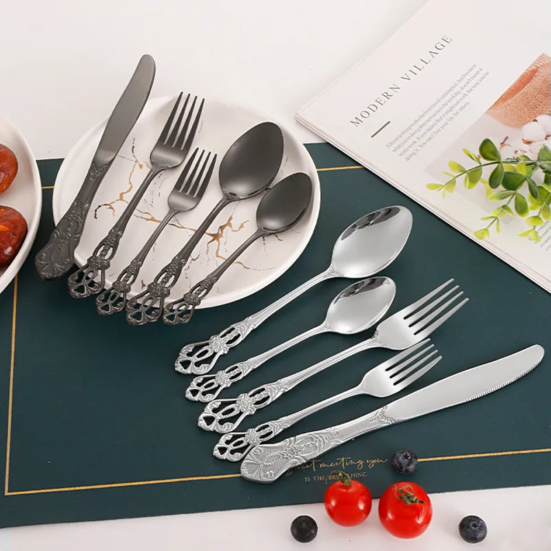 Hot Selling 5 Piece Stainless Steel Cutlery Set Gold Flatware Mirror Knife Fork Spoon Silverware With Gift Box for Wedding