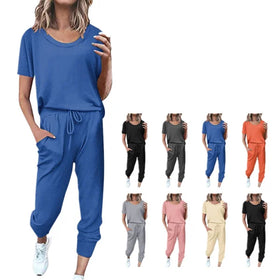 Custom Printed OEM Logo Solid Color Women Leisure Suits Autumn Women's Clothing Home Loose Long Sleeve Leisure Suit