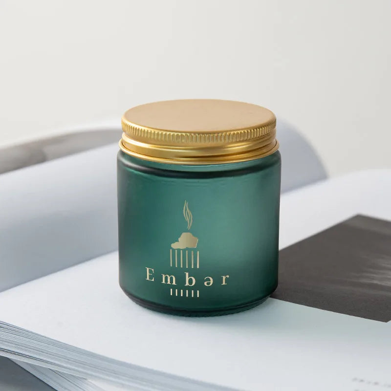 Wholesale Customized Printed Golden Stamping Straight Side Green Emirates 4oz Small Bukhoor Glass Jars with Aluminium Screw Cap