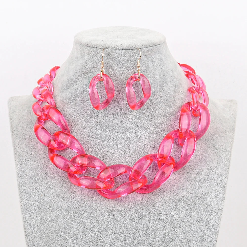 Yiwu Factory Women's Fashion Pop Choker Jelly Jewelry Set Sweet Girl Acrylic Earrings Necklace Chains Plastic Wholesale Price