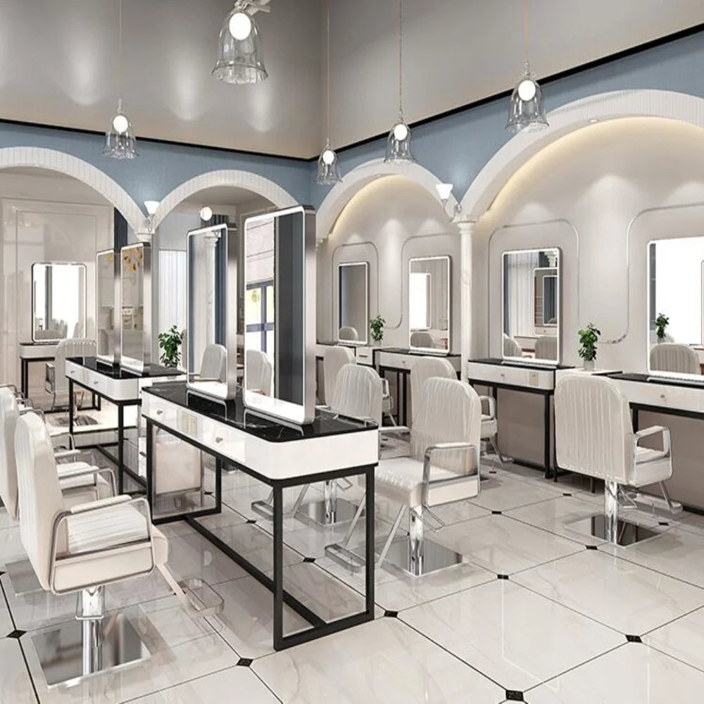 Hair Salon Equipment Double Sided Barber Salon Mirror Led Styling Station