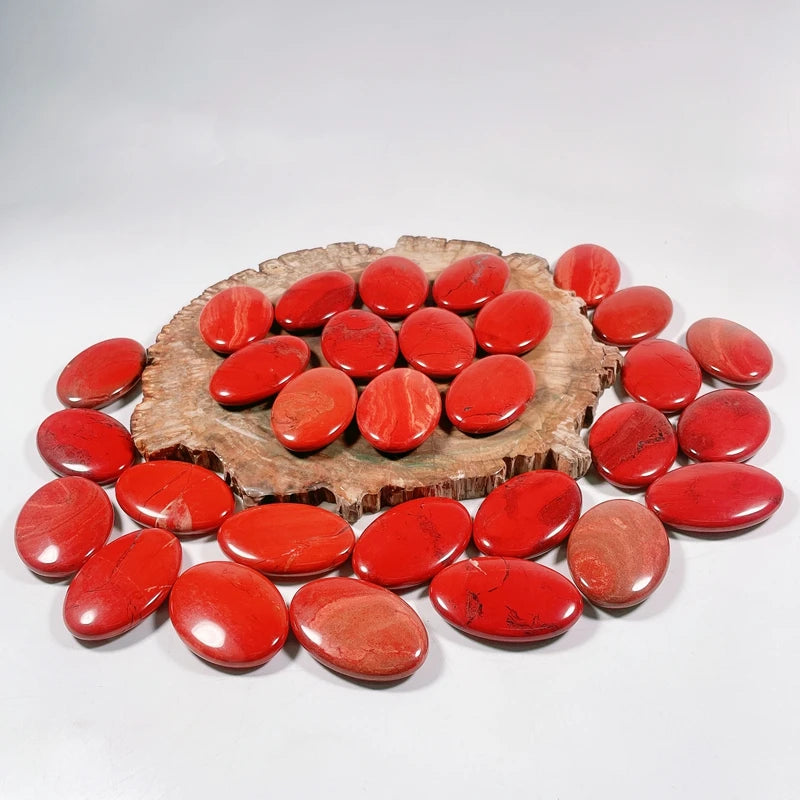 Hongzhuo Wholesale Meditation Energetic Stones Crystal Polished Red Jasper Oval Palm Stone for Spiritual Healing