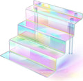 Acrylic Riser Display Shelf 4 Tier Rainbow Iridescent Display Riser Perfume Organizer Acrylic Stands