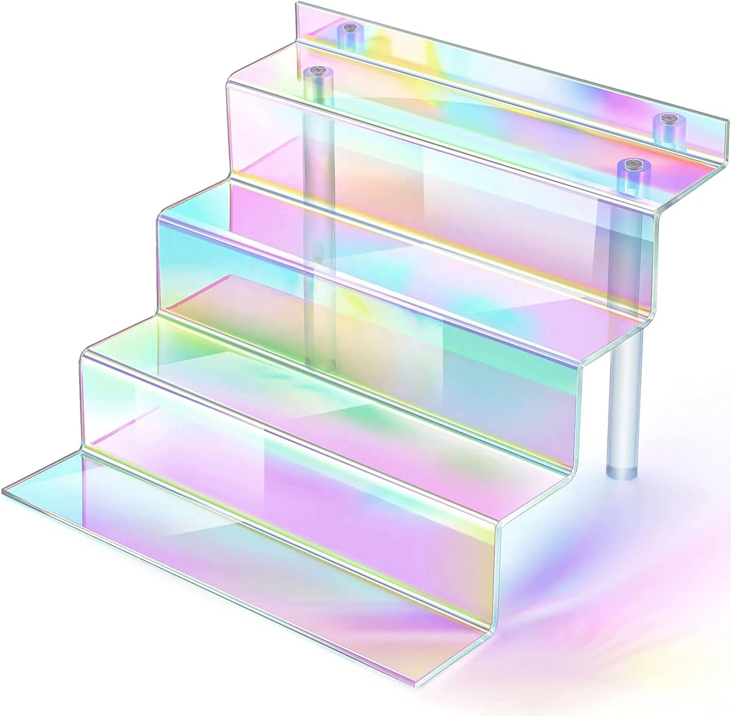 Acrylic Riser Display Shelf 4 Tier Rainbow Iridescent Display Riser Perfume Organizer Acrylic Stands