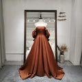 Jancember LDC6530 Superfine Brown Off the Shoulder Strapless Bow Pleat Ball Gown Wedding Dresses