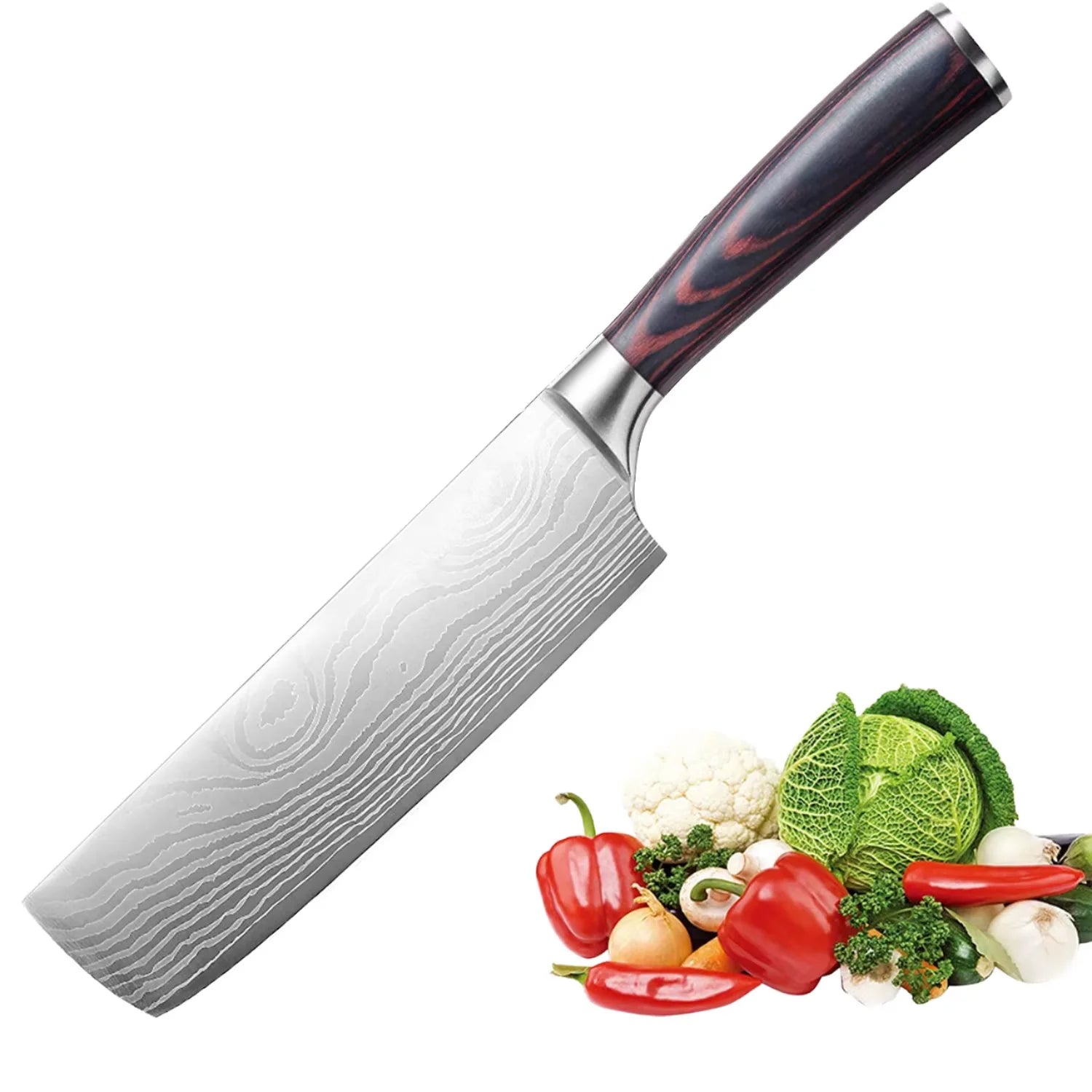 Professional Ambidextrous Eco-Friendly Stainless Steel Damascus Laser Pattern Kitchen Cleaver 7-Inch High-Polish Finish Boning