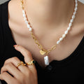 Hot Selling Unique Design Vintage Baroque Freshwater Pearl Chain Stainless Steel Heart Pendant Women Chokers Necklace P1201