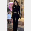 C3063 Women Suits & Tuxedo Black Color Short Top Long Sleeve and Long Pant Set Lady Fashion  Design Bandage Set