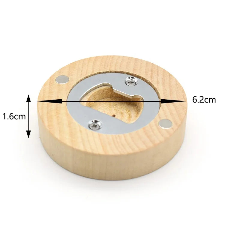 Laser LOGO Round Fridge Wood Magnetic Bottle Opener Bottle Opener Wedding Gift