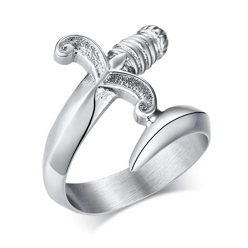 Fashion Jewelry Student Punk Hip Hop Trinket Dagger Ring Color Curved Sword Rings Stainless Steel Men's Fine Jewelry