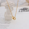 Design Interlocking Double Ring Pendant Necklace 18K Gold Plated Stainless Steel Link Chain Geometric Trendy Women's