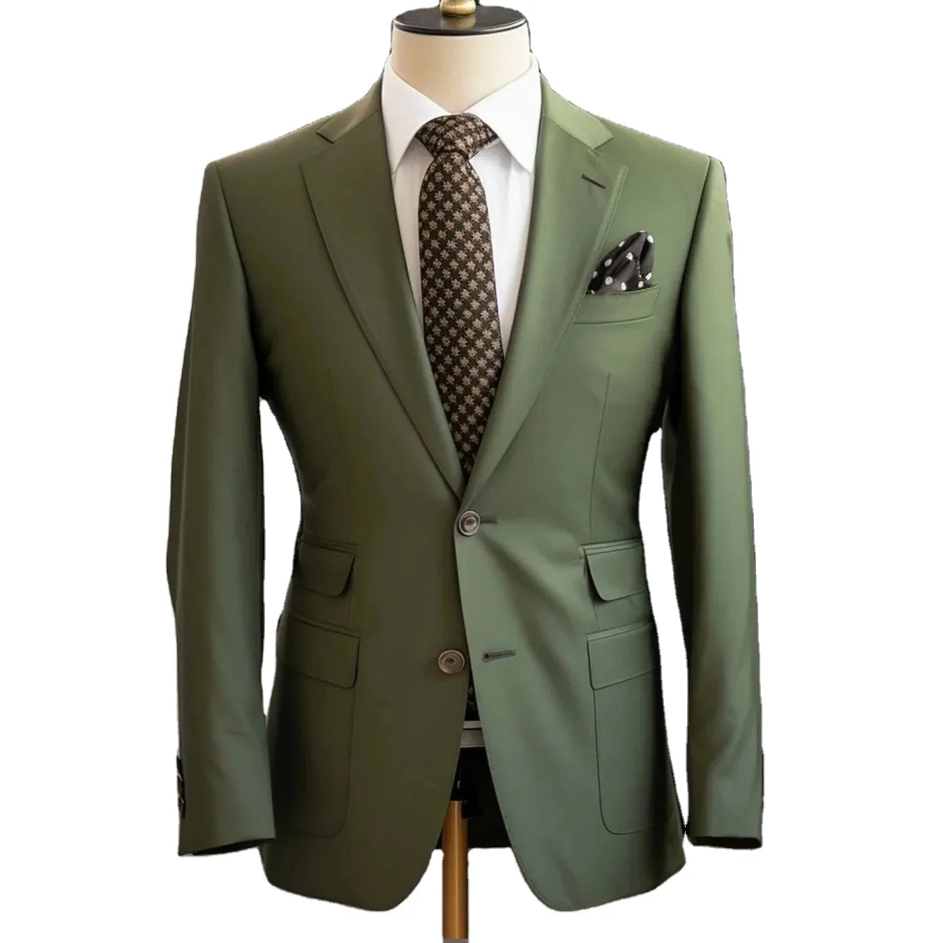 Green Classic Business Men Suits Three Piece Single Breasted Two Buttons Man Blazer Suit Jacket Pants Vest Suits