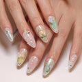 24 Pcs 3D Summer Fresh Floral butterfly OmbrÃ© Short Almond-shaped Press on Nails Artificial Fingernails 3400