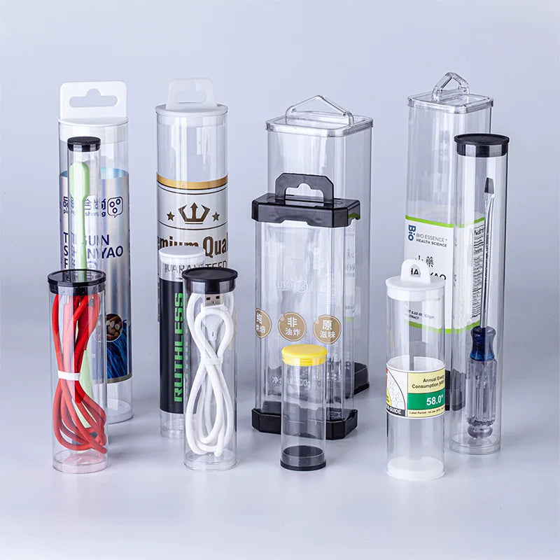 Transparent Clear Plastic Packaging Tubes with Black Lids Custom Length Screen Printing PC/PETG Material for Storage