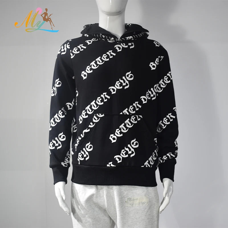 Manufacturer Direct Cotton French Terry Hoodie Custom Logo Full of Printing Hoodie Heavy Weight Pullover Mens Oversized Hoodie
