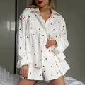 Summer Casual Female Outfits Fashion Ruffle Love Long Sleeve Pajamas Shorts Suit Women Tracksuit Shirt Shorts Two Piece Set