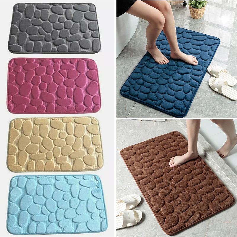 Cobblestone Embossed Bathroom Bath Mat Non-slip Carpets in Wash Basin Bathtub Side Floor Rug Shower Room Doormat Memory Foam Pad