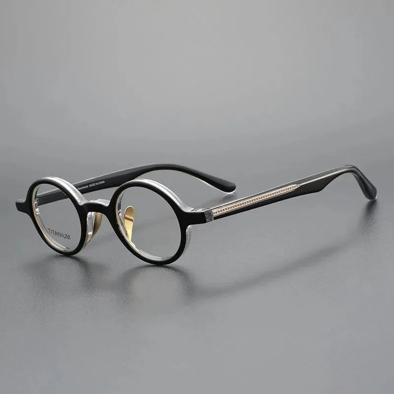 Retro Japanese Design Transparent Acetate Frame Eye Glasses Vintage Pure Titanium Optical Frame with Circular Plate