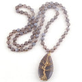 Fashion Bohemian Jewelry Stripe Natural Agate Stones Knotted With Stone Pendant Women Boho Necklace Gift Wholesale