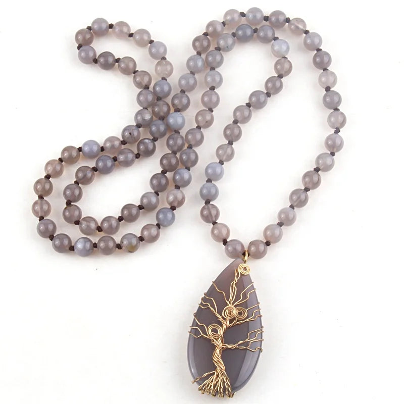 Fashion Bohemian Jewelry Stripe Natural Agate Stones Knotted With Stone Pendant Women Boho Necklace Gift Wholesale