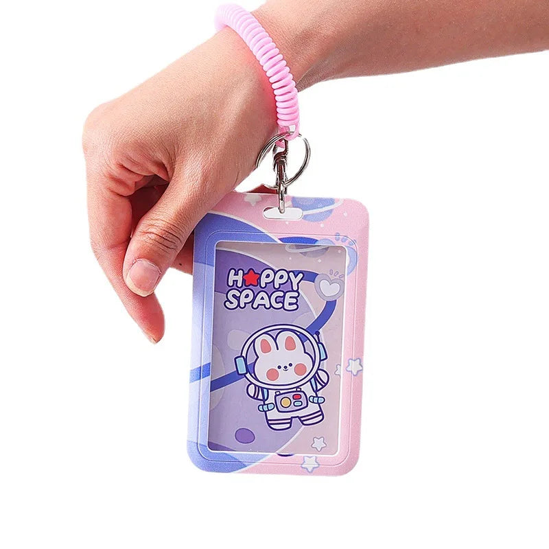 Wholesale Custom ID Card Holder Protective Sleeve with Anti-Lost Plastic Retractable Elastic Spring Lanyard Rope Bands