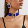 Personalized Luxury Multi-layer Crystal Glass Geometric Large Rectangular Necklaces Earrings Fashion Exaggerated Jewelry Set