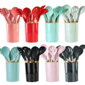 Top Seller 12Pcs Silicone Cooking Utensils Cookware Sets Natural Wooden Handles Kitchen Utensil Set