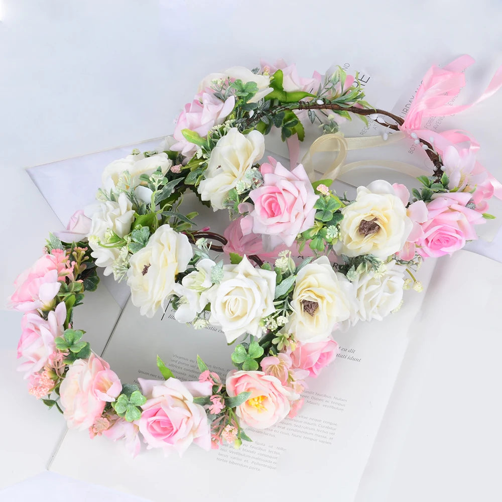 The Latest Design Spot Upscale Bridal corolla Colorful Artificial Flower Adjustable Headband Wholesale Garland Hair Accessories