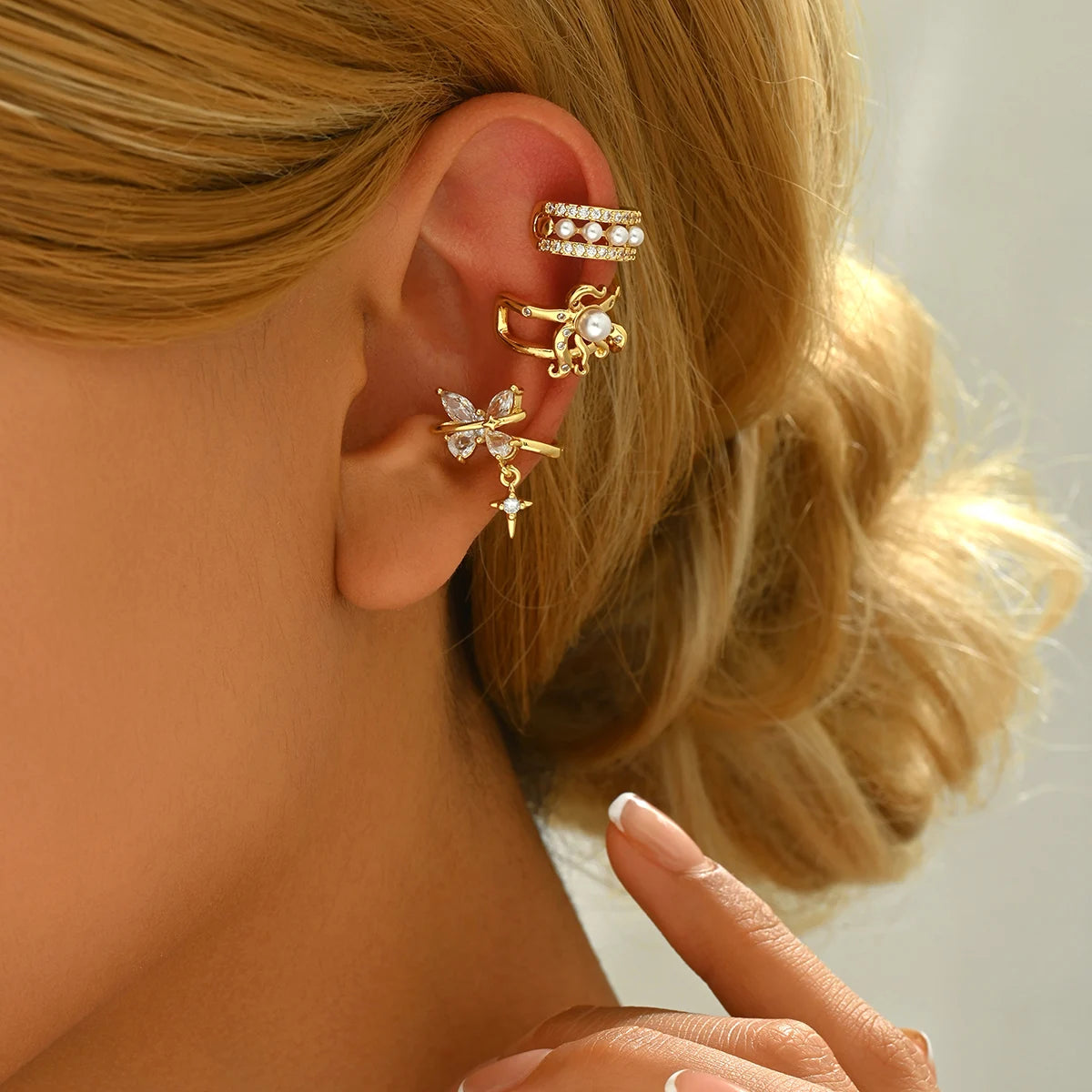 Women's High-End INS-Style Earrings New Fashion Geometric Trendy Zircon Clip-On Multi-Style Hoop Earring Gift Set