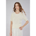 Knit Mix Lace Trim Ruffled Collar Hollow Out Short Sleeve Regular Fit T-Shirt for Petite Women