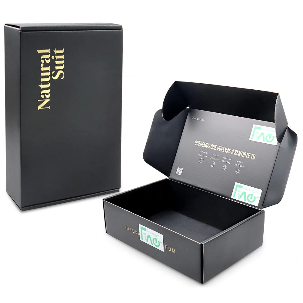 Wholesale Corrugated Cardboard Black Shipping Box Shiny Mailer Mailing Carton with Matt Lamination for Socks and Fur