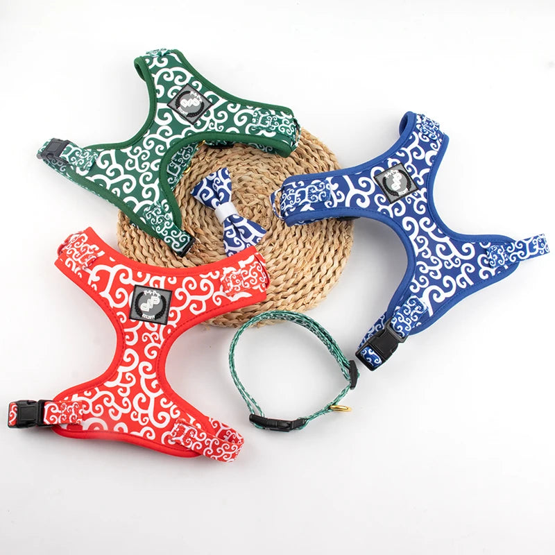 New Design Tang Grass Print Pattern Pet Dog Harness Six-piece Set Can Support Customized LOGO for Your Dog