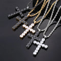 Hip Hop Black CZ Zircon Cross Necklace Stainless Steel Chain Religious Shining Cross Pendants Necklace